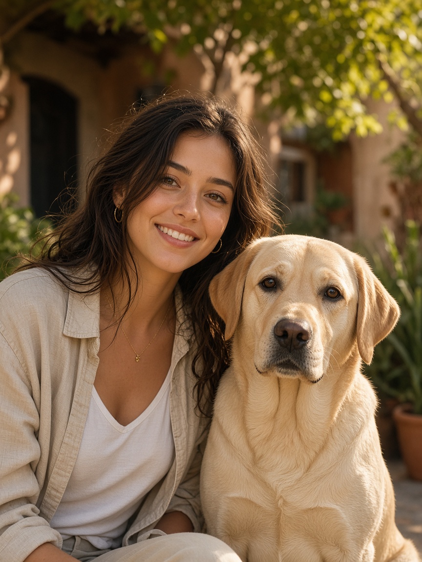 Emily Carter with a Labrador Retriever.